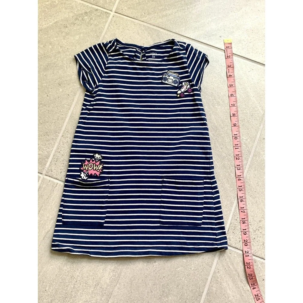 Carters Girls 5T Navy Blue Striped Play Dress